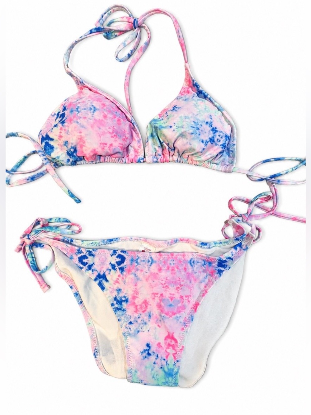 Tie-Dye Pink & Blue String Bikini Set - Women's Swim l large #122
